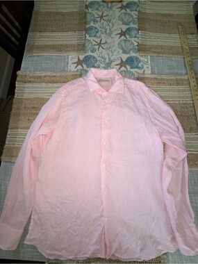 Luca Faloni Men's Portofino Linen Shirt, Pink, Long-Sleeve, Slim Fit, 18/45